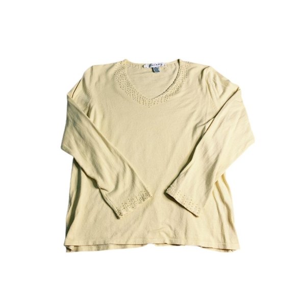 Rafael Womens Yellow Beaded V-Neck Sweater Small - Picture 1 of 4